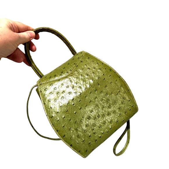 Green faux ostrich leather evening bag unique 2-way purse satchel box style - Picture 7 of 9